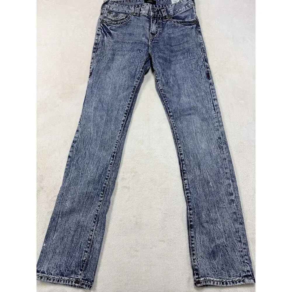 True Religion Ricky Flap Super T Acid Wash Jean Mens SZ 28 Blue Denim Y2K Grunge